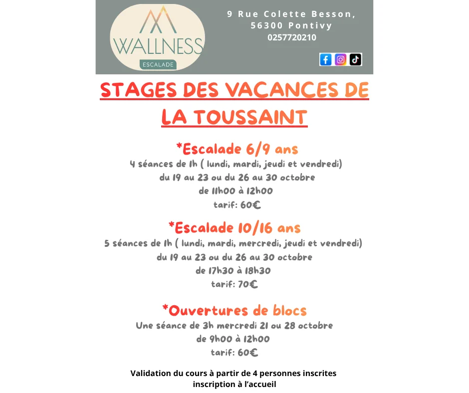 Visuel STAGE VACANCES de la Toussaint Publication Facebook