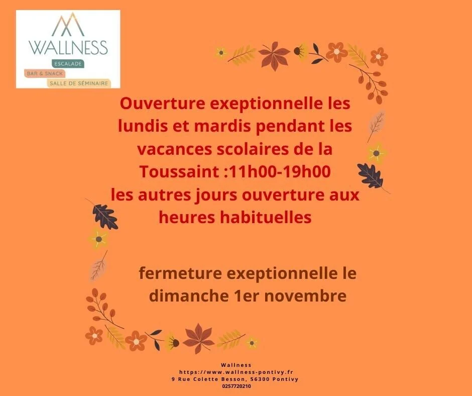 Visuels ouverture Vacances de la Toussaint Wallness Pontivy Publication Facebook